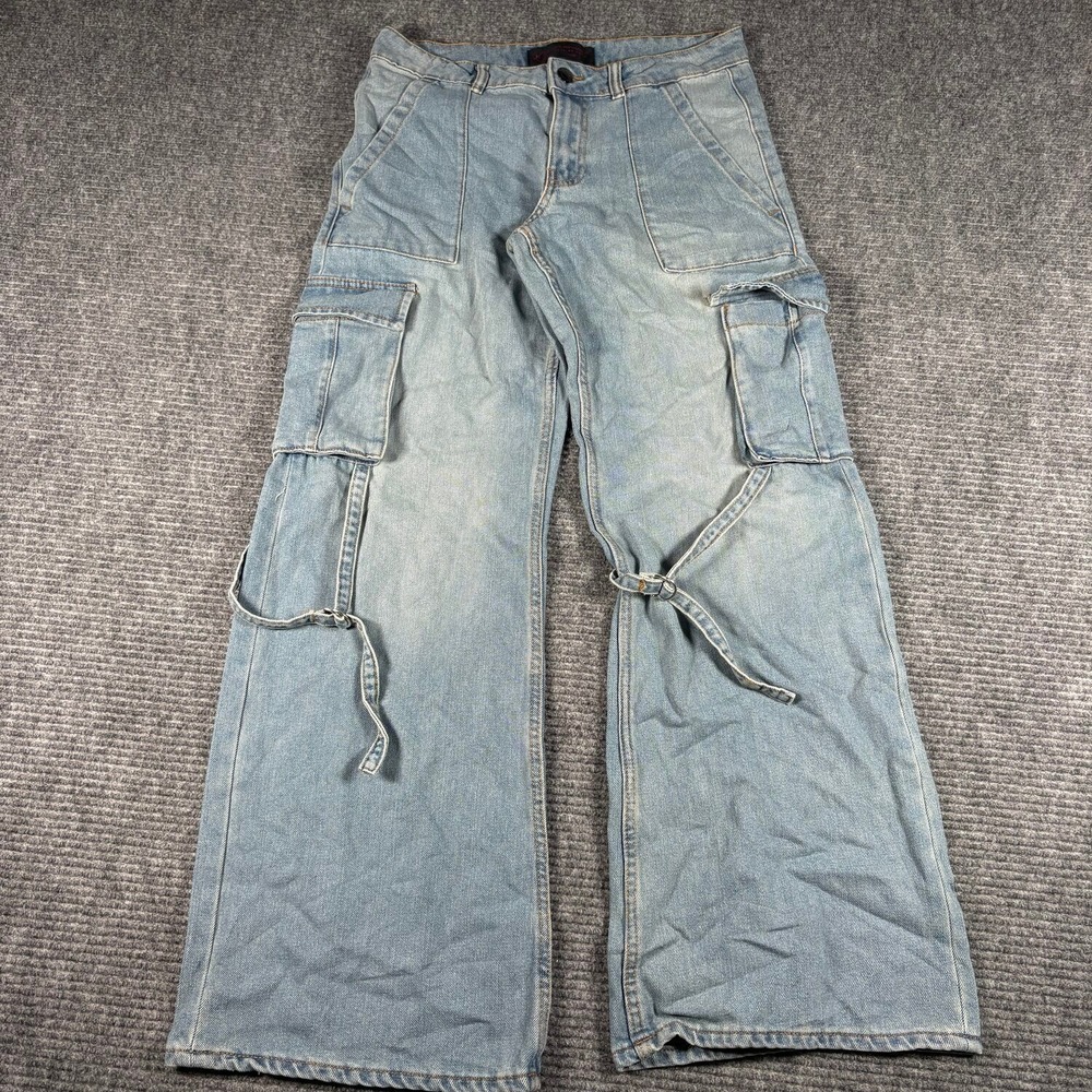 Love For Humanity Cargo Jeans Womens 1/25 Light Wash Excellent Wide Leg Straps